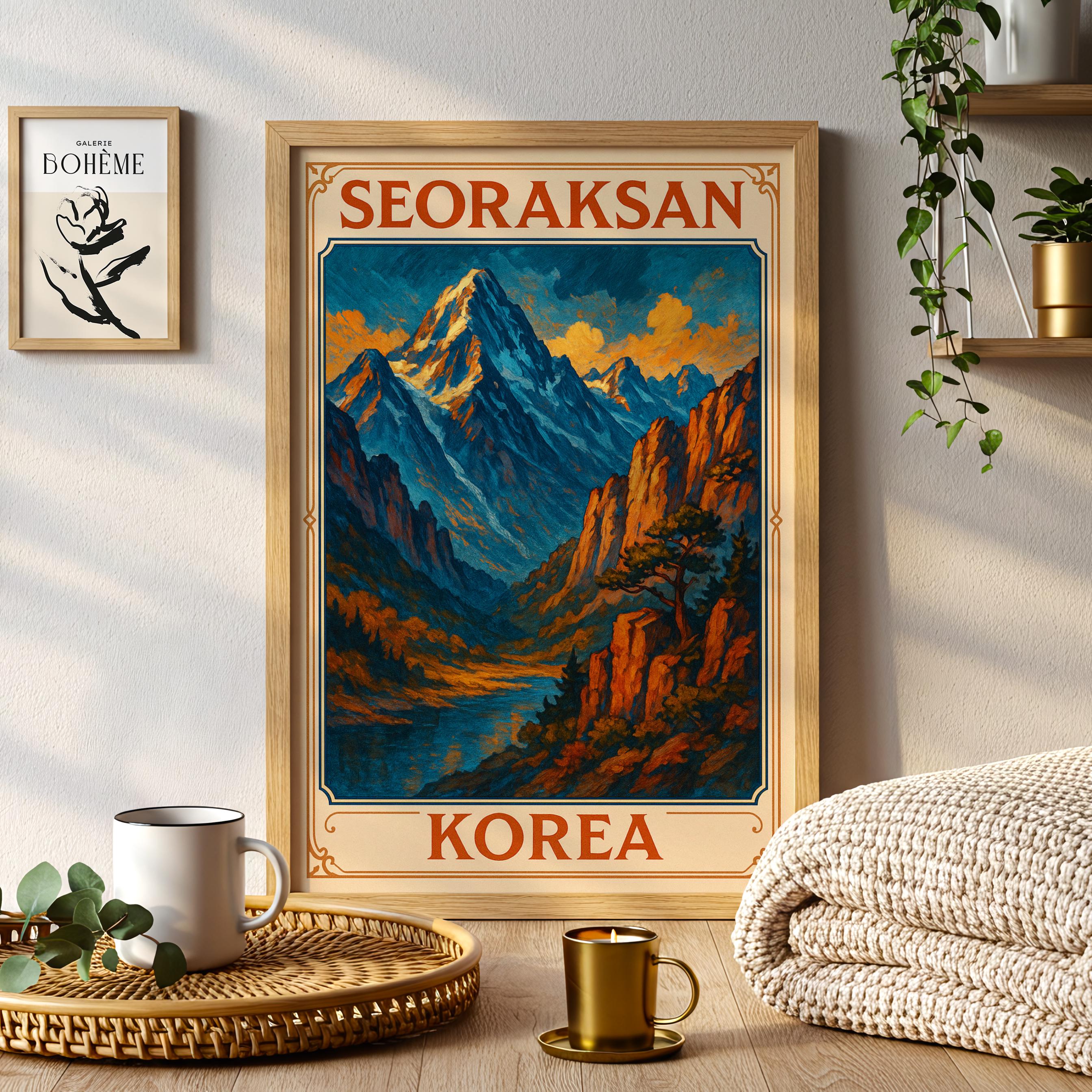 Seoraksan National Park Korea Vintage Mountain Travel Poster Wall