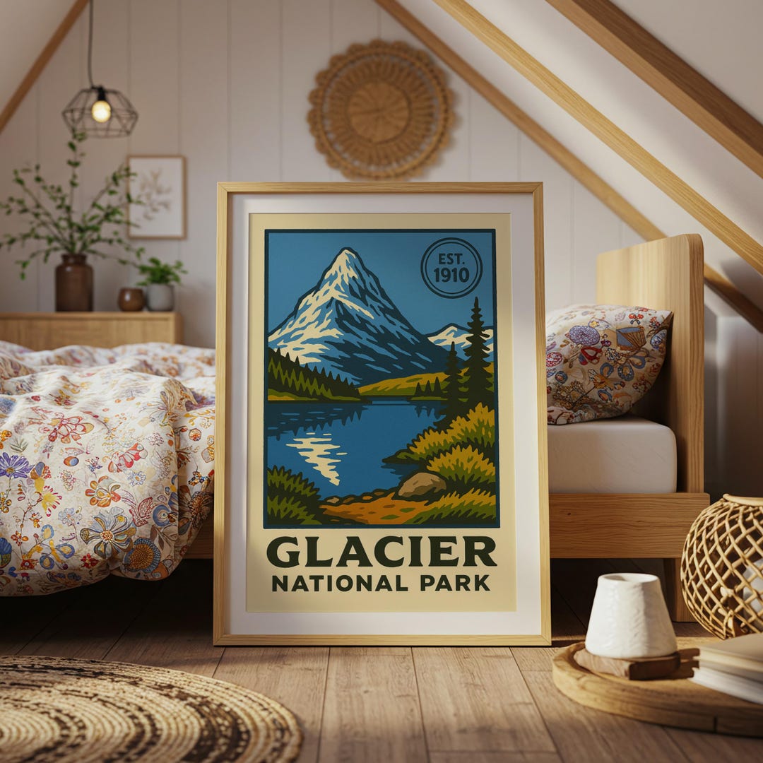 Glacier National Park Vintage Poster, Montana Mountain Art Print - Etsy