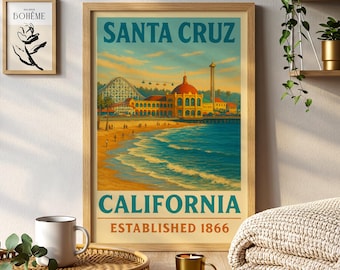 Druk Giclée w Santa Cruz w Kalifornii | Vintage plakat z podróży przybrzeżnych