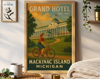 Grand Hotel Mackinac Island Travel Poster Painting Coastal Resort Wall Art