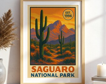 Saguaro National Park Poster: Vintage Arizona Desert Cactus Art Print