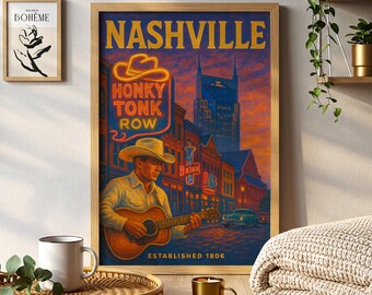 Nashville Tennessee Reise Poster Gemälde Musik Stadt Skyline Wandkunst