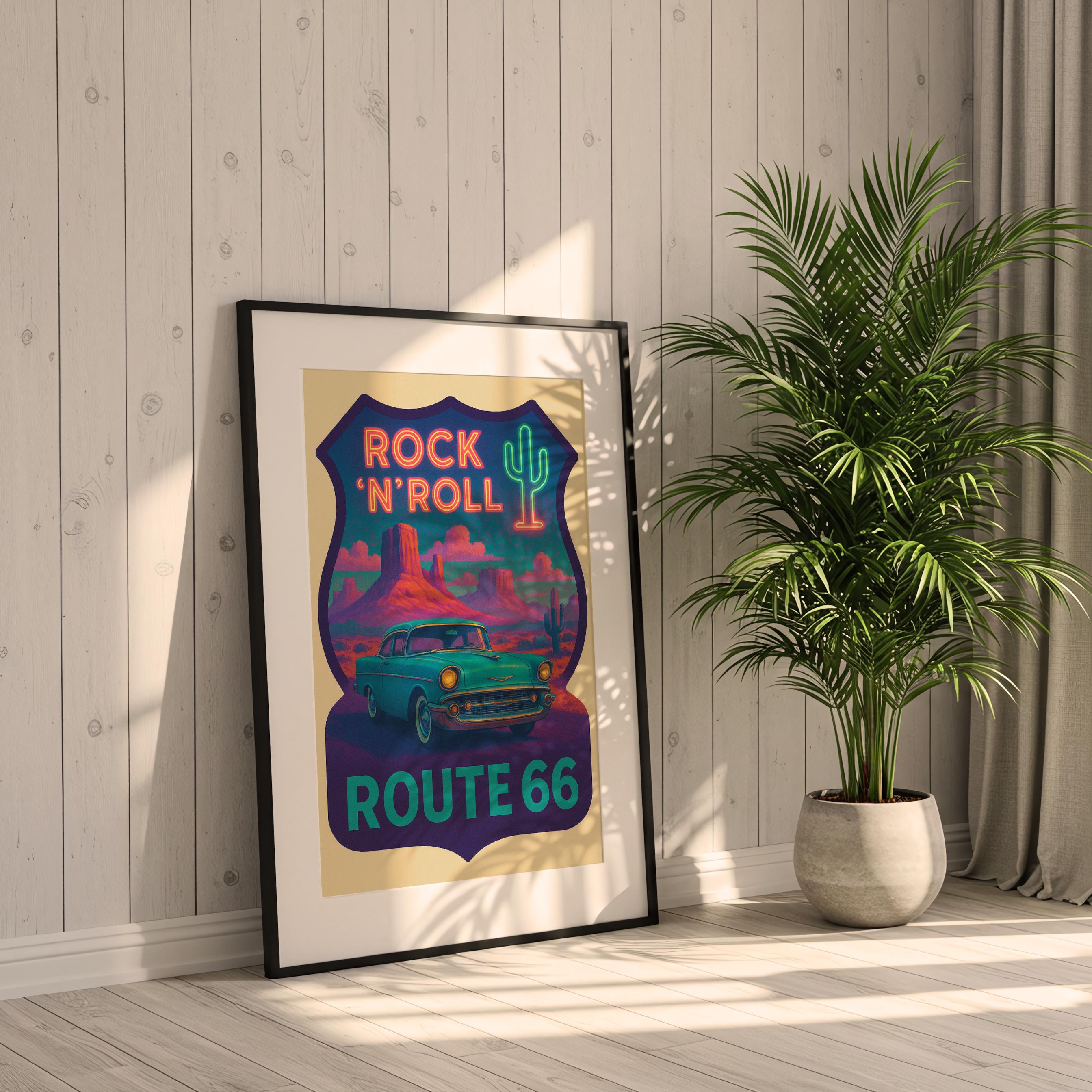 Route 66 Car Art Print: Vintage Road Trip Wall Decor - Etsy