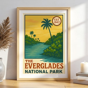 Everglades National Park Poster Vintage Florida Wall Art Wetlands Landscape Print for Guest Room Decor Coastal Homes and Nature Retreats