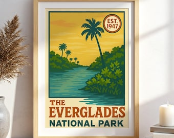 Póster del Parque Nacional Everglades: Impresión artística vintage de los humedales de Florida