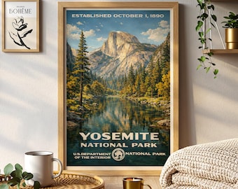 Yosemite National Park Vintage Mountain Travel Poster