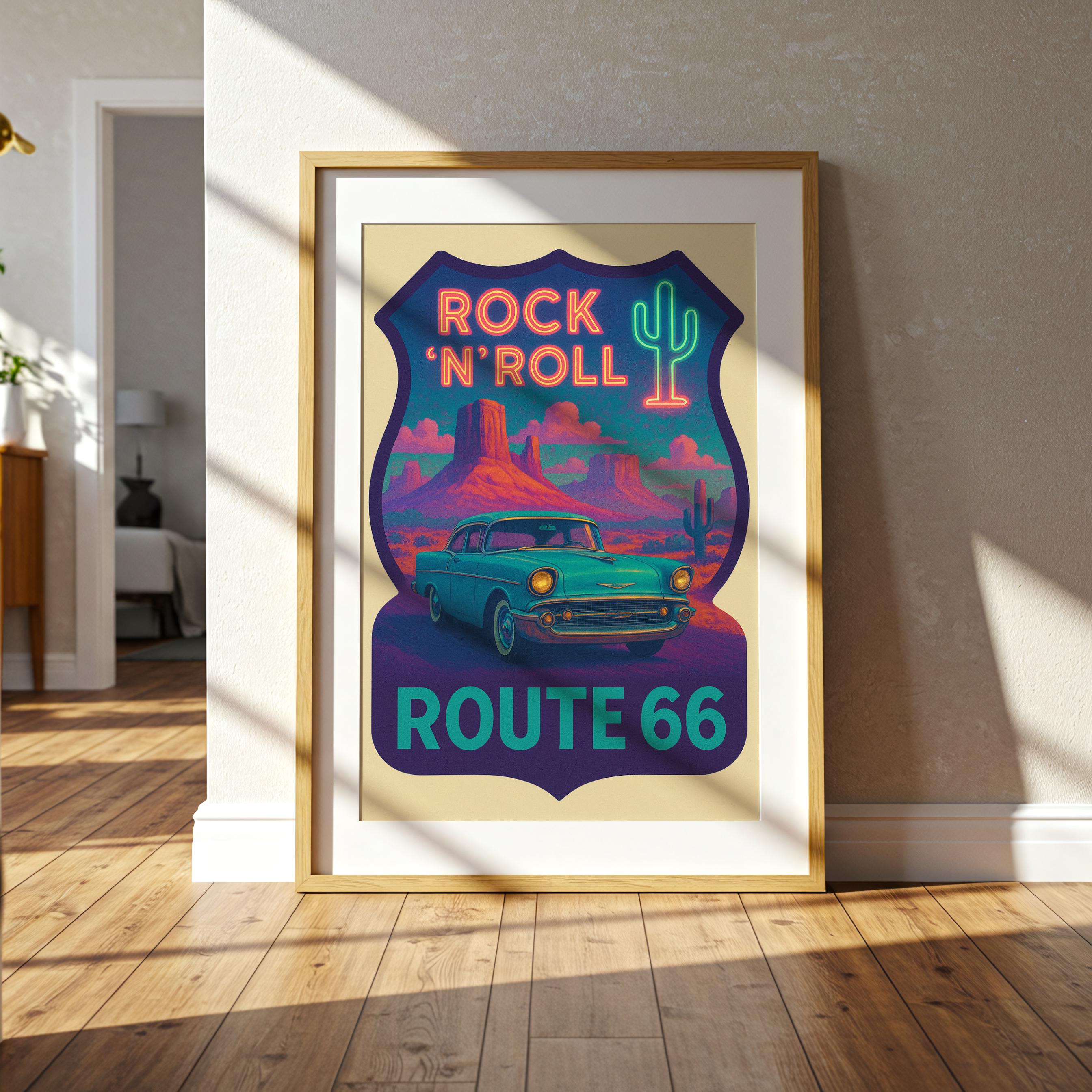 Route 66 Car Art Print: Vintage Road Trip Wall Decor - Etsy