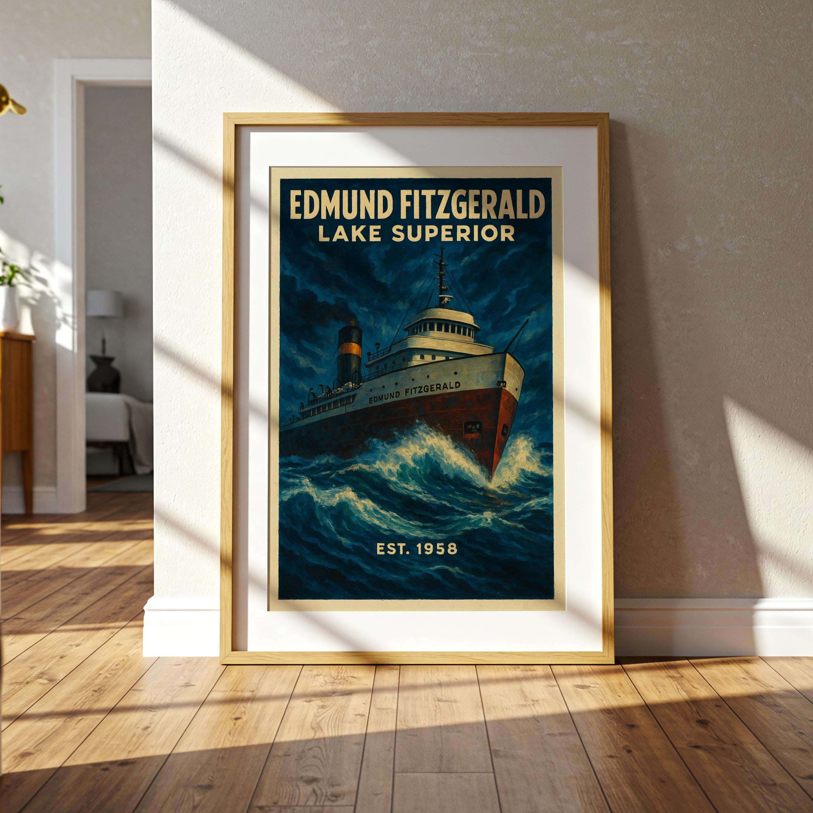 Impression Sur Toile Edmund Fitzgerald – Navire Cargo Des Grands Lacs, Encadrée