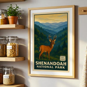 Shenandoah National Park Poster Vintage Virginia Wall Art Blue Ridge Mountain Landscape Print for Guest Room Decor Cabins and Country Homes