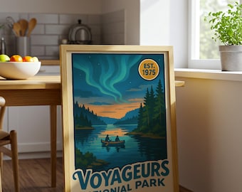 Voyageurs National Park Vintage Poster, Minnesota Canoe Lake Art