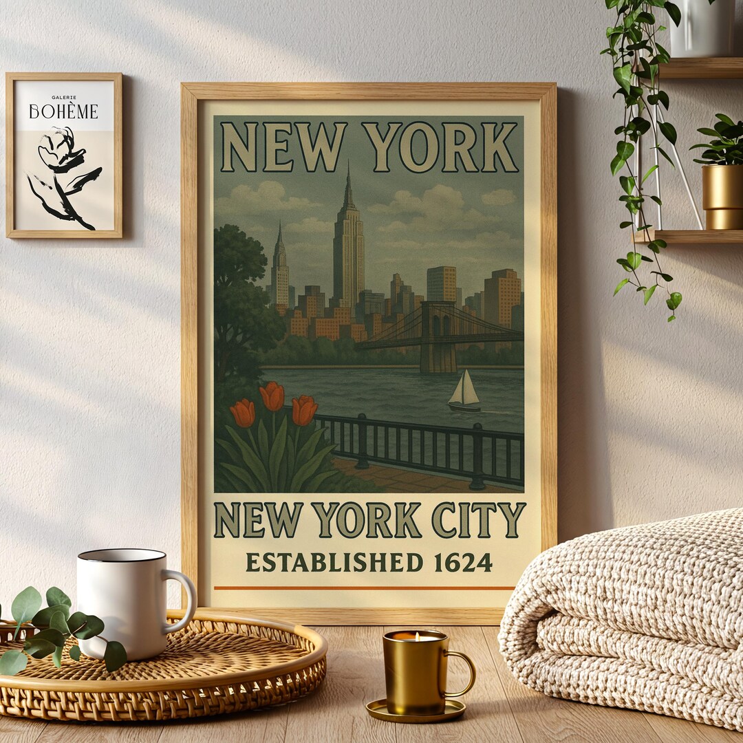 New York City Skyline Poster | Manhattan Travel Print - Etsy