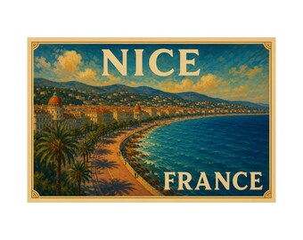Nice France Travel Poster, French Riviera Wall Art, Côte d'Azur Print, Vintage France Poster, Mediterranean Coastal Decor Gift