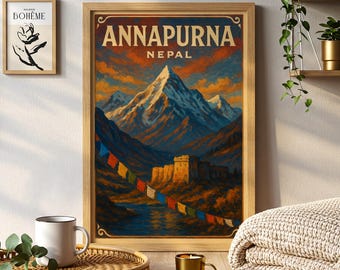 Annapurna Nepal Vintage Travel Poster