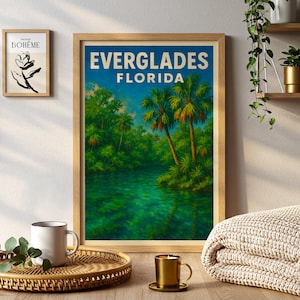 Póster de los Everglades de Florida / Impresión de paisaje de arte mural estilo parque nacional