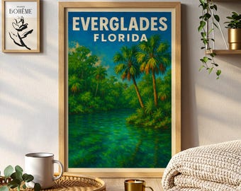 Póster de los Everglades de Florida / Impresión de paisaje de arte mural estilo parque nacional