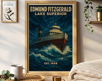 Edmund Fitzgerald Lake Superior Poster Painting Great Lakes Ship Wall Art