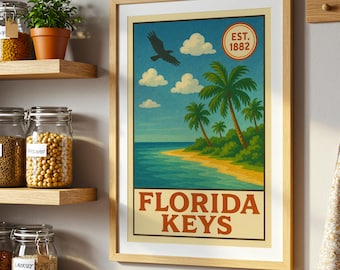 Vintage Florida Keys Poster, Tropical Island Ocean Print