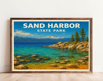 Sand Harbor State Park Lake Tahoe Poster Coastal Mountain Landscape Wall Art