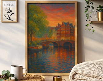 Amsterdam Travel Poster | Netherlands Canal Vintage City Art Print