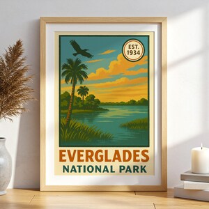 Everglades National Park Poster Vintage Florida Wall Art Wetlands Landscape Print for Guest Room Decor Coastal Homes and Nature Retreats