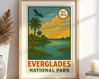 Póster del Parque Nacional Everglades, impresión artística vintage de los humedales de Florida