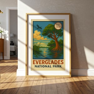 Everglades National Park Poster Vintage Florida Wall Art Wetlands Landscape Print for Guest Room Decor Coastal Homes and Nature Retreats