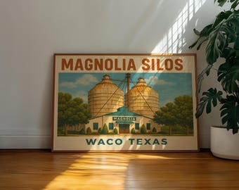 Magnolia Silos Waco Texas Poster Farmhouse Rustic Wall Art