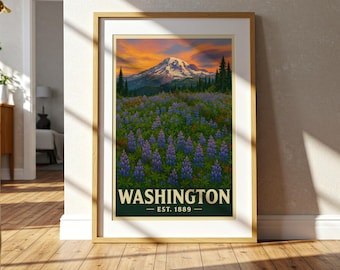 Stampa artistica di Washington Mountain, paesaggio panoramico del Pacifico nord-occidentale