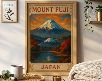 Mount Fuji Japan Vintage Mountain Travel Poster Wall Art