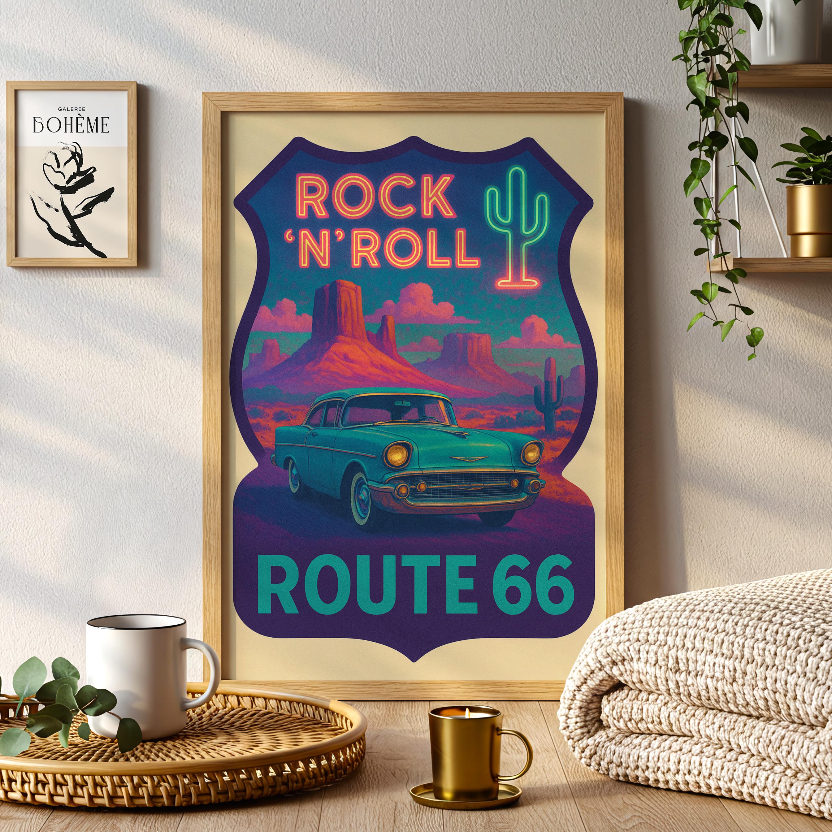 FordMotorCompany Route66 ヴィンテージ風 壁掛けアート Route 66 Car Art Print: Vintage Road Trip Wall Decor - Etsy