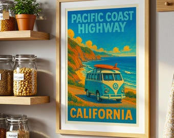 Big Sur-kunstdruk, reisposter met schilderachtige rit langs de kust van Californië
