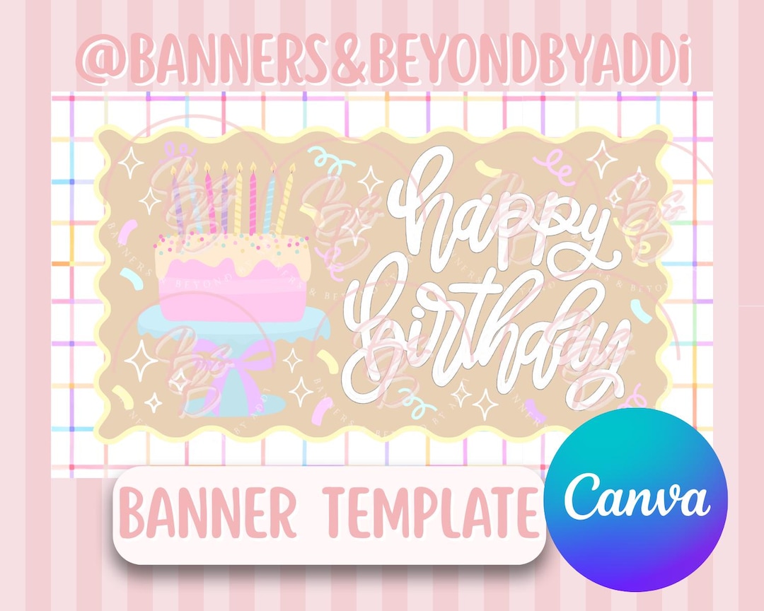 Pastel Birthday Banner Template – Editable Canva Design (digital ...