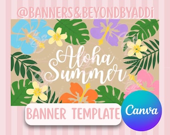 Aloha Summer Themed Banner - Editable Canva Template - Digital Download