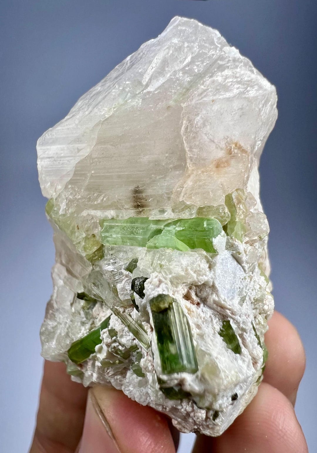 Natural Green Tourmaline Crystals on Albite & Quartz Matrix ...
