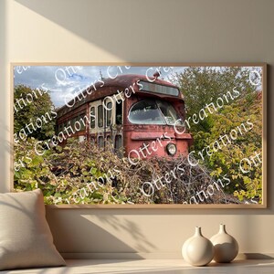 Abandoned Train in Overgrown Nature - Rustic Wall Art Digital Download, Train Photography, Vintage Train