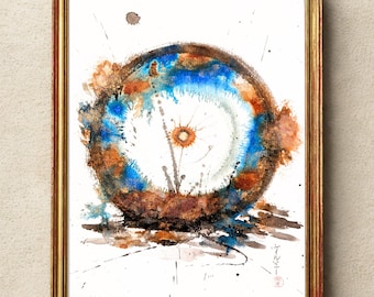 Abstrakte Tuschemalerei, spirituelle zeitgenössische Kunst, Originalkunstwerk auf Papier, 30 x 40 cm