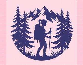 Hiking Mountain Trees Silhouette DTF Transfer (Ready to Press)