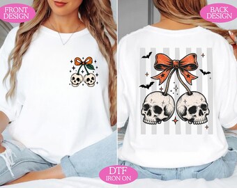 Spooky Skull Cherry DTF Transfer - Front and Back Halloween Design