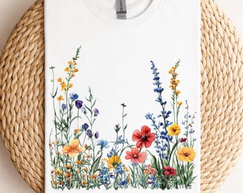 Wildflower Watercolor DTF Transfer, Floral Garden Iron On for T-Shirts
