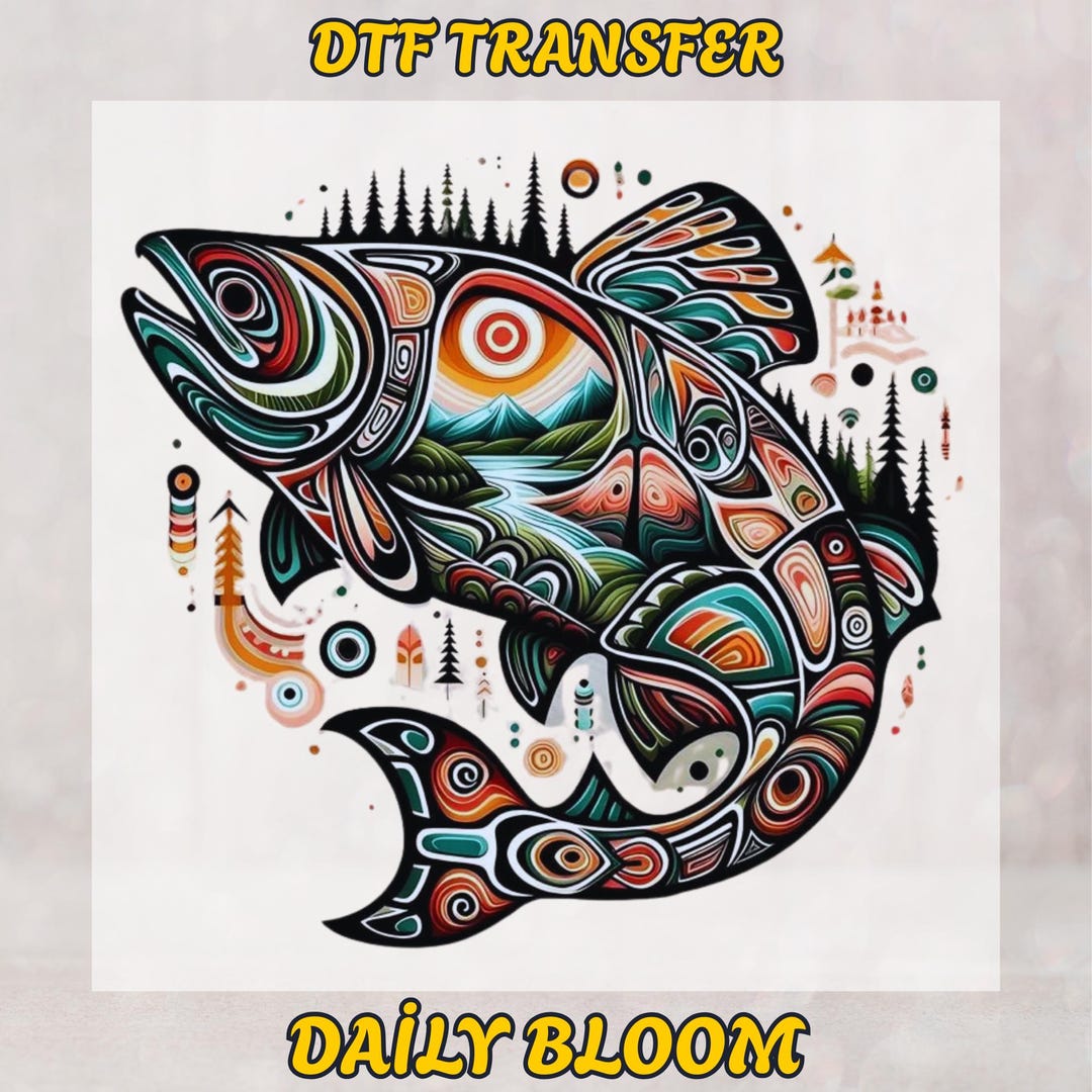 Tribal Fish DTF Transfer: Nature Scene, River Design, Ready to Press ...