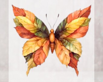 Fall Leaf Butterfly DTF Transfer: Autumn Heat Press Design