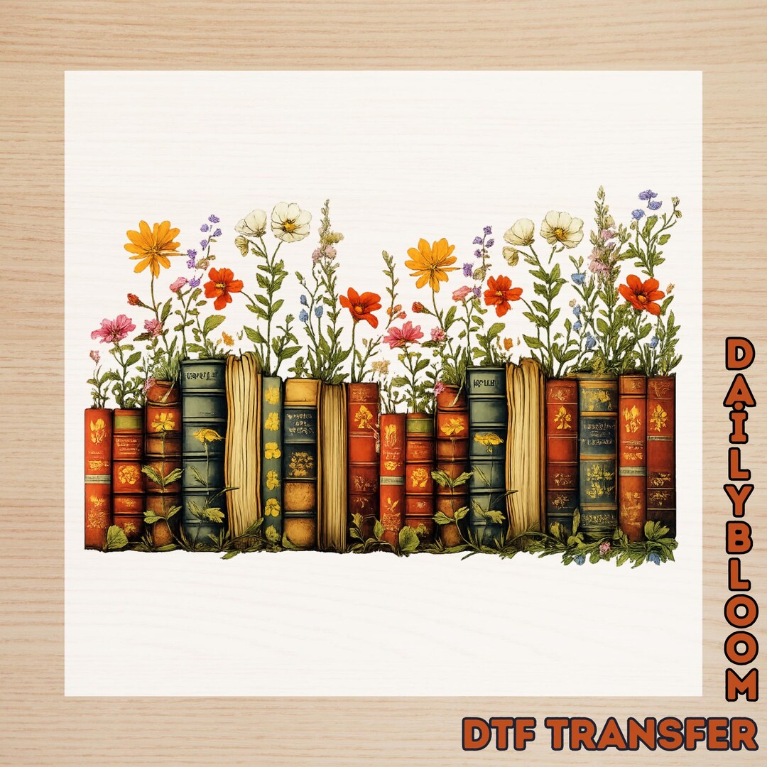 Windflower Book Stack DTF Transfer, Ready to Press Heat Transfer, Cozy ...