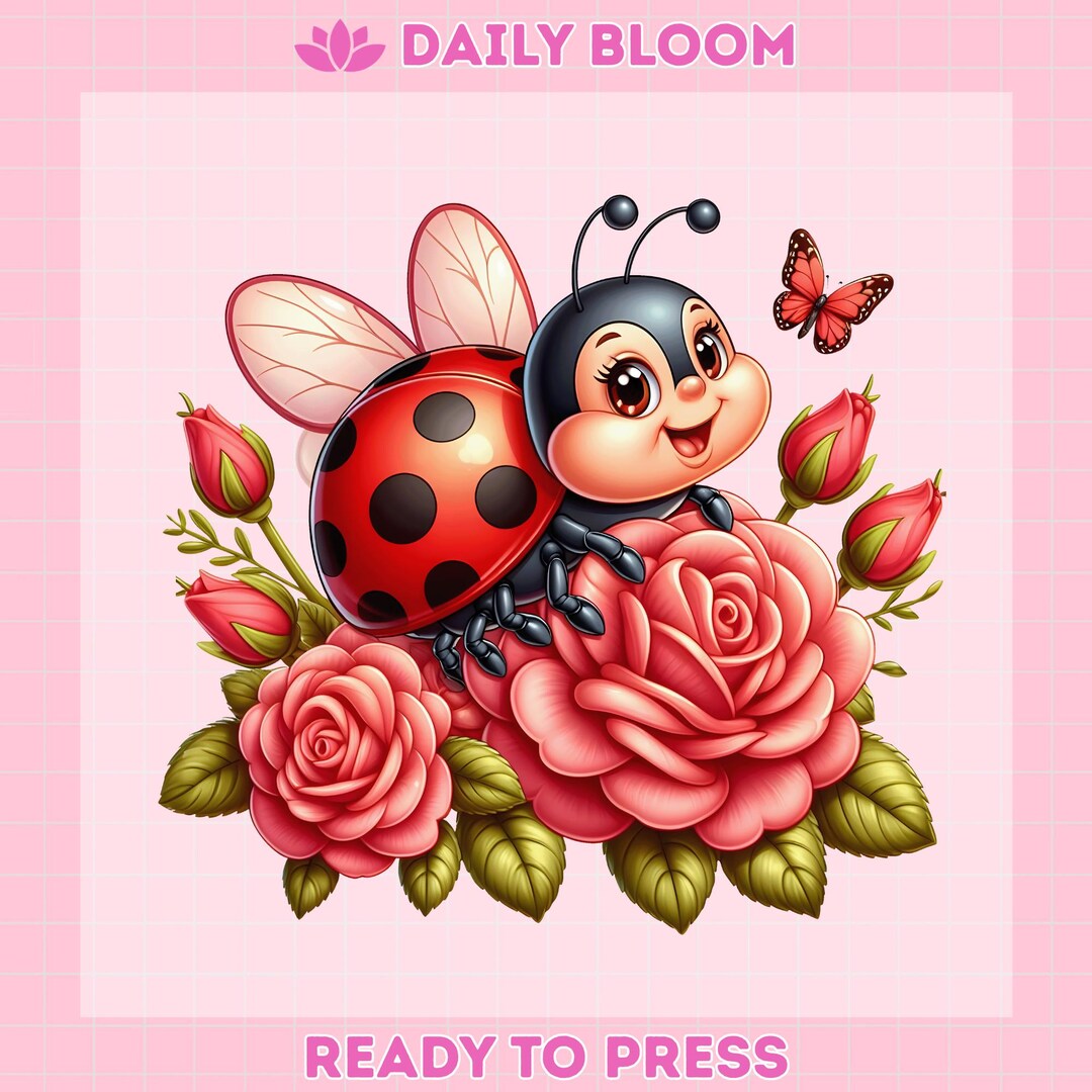 Ladybug and Pink Roses DTF Transfer, Ladybug DIY - Etsy