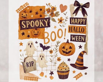 Boho Halloween DTF Transfer Sheet: Spooky Ghost & Pumpkin Design, dtf transfers ready to press best seller