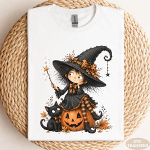 Halloween Witch Pumpkin Cat DTF Transfer Design (Ready to Press)