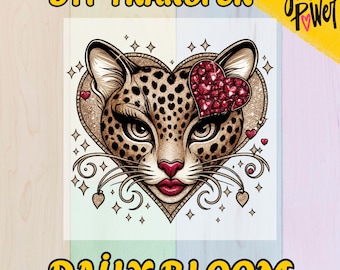 Glam Leopard DTF Transfer: Heart Eyes, Ready to Press