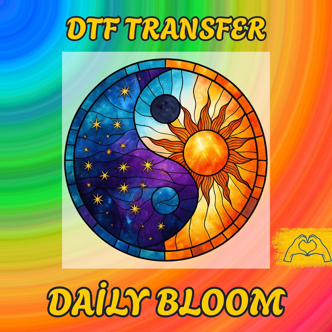 Sun Moon Yin Yang DTF Transfer: Stained Glass Celestial Heat Pressdtf ...