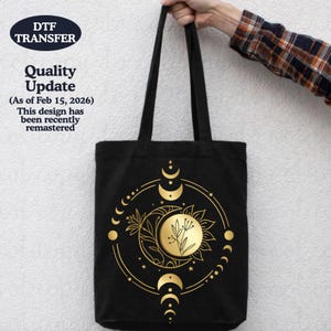 Boho Gold Moon Phase DTF Transfer: Celestial Floral Heat Press Design (Ready to Press)