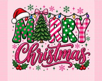 DTF Transfer Design: Merry Christmas Tree Lights Apparel (Ready to Press)