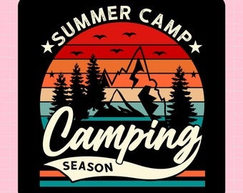 Summer Camp Season DTF Transfer: Vintage Mountain Sunset Design (Ready to Press)